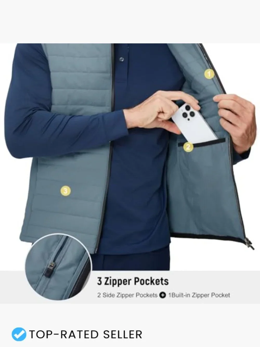 Men's Quilted Puffer Vest Water-Resistant Lightweight Full Zip Sleeveless